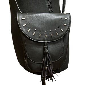 Holster Crossbody Black Beaded Handbag with Beaded Tassel